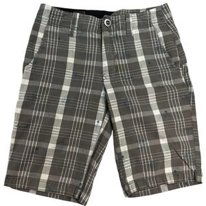 Volcom Boys Cotton Gray and White Plaid Shorts Size 12 With Little Designs